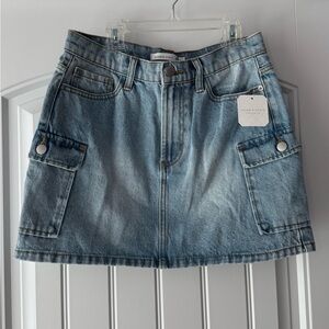 Altar'd State Light Wash Denim Mini Skirt